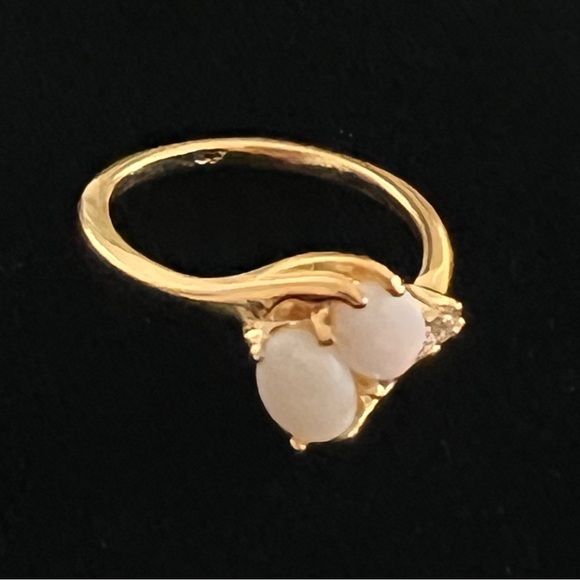 18k Gold Plated Double Opal Ring Great Gift small Stones Size 4.75 - Picture 5 of 11